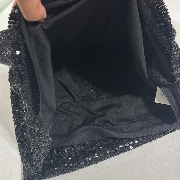 Ann Taylor Sequins Henley Blouse Black Medium Petite with Gold Buttons - Picture 6 of 9